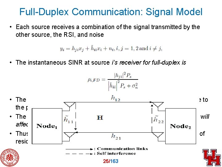 Full-Duplex Communication: Signal Model • Each source receives a combination of the signal transmitted