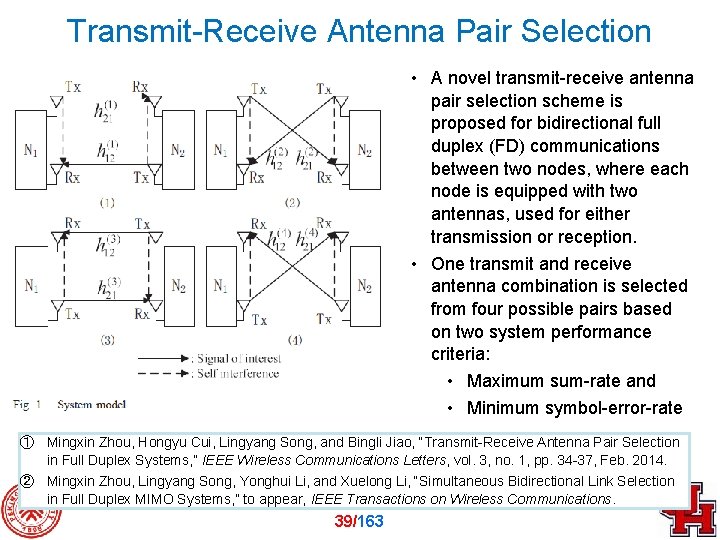 Transmit-Receive Antenna Pair Selection • A novel transmit-receive antenna pair selection scheme is proposed