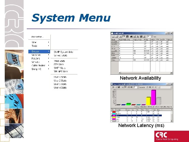 System Menu Network Availability Network Latency (ms) 