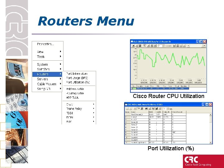 Routers Menu Cisco Router CPU Utilization Port Utilization (%) 