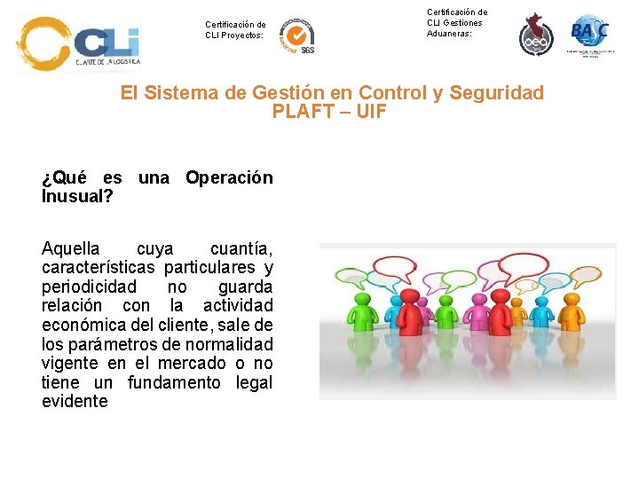 Certificación de CLI Gestiones Aduaneras: Certificación de CLI Proyectos: El Sistema de Gestión en