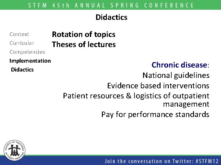 Didactics Context Rotation of topics Curricular Theses of lectures Competencies Implementation Didactics Chronic disease: