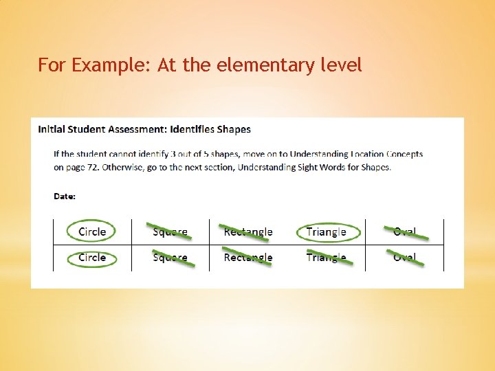 For Example: At the elementary level 