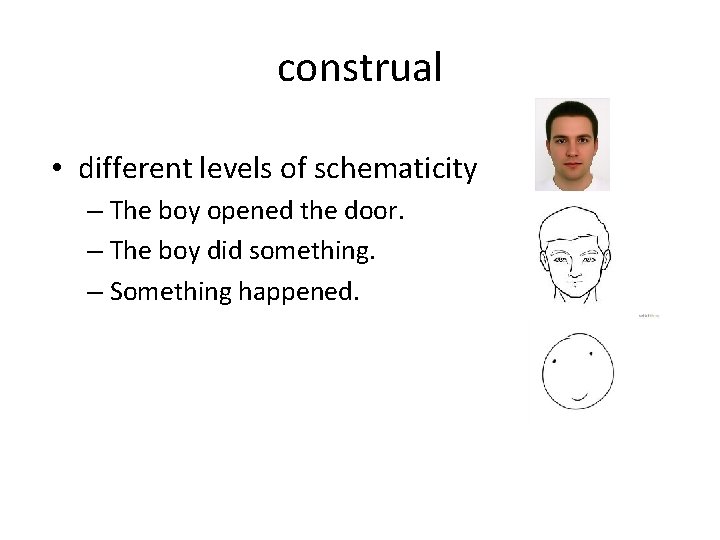 construal • different levels of schematicity – The boy opened the door. – The