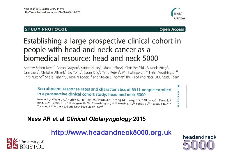 Ness AR et al Clinical Otolaryngology 2015 http: //www. headandneck 5000. org. uk 