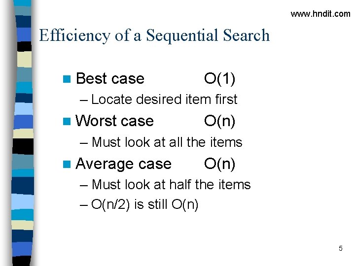 www. hndit. com Efficiency of a Sequential Search n Best case O(1) – Locate www. hndit. com Efficiency of a Sequential Search n Best case O(1) – Locate