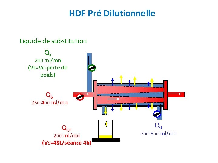 HDF Pré Dilutionnelle Liquide de substitution Q s 200 ml/mn (Vs=Vc-perte de poids) Q