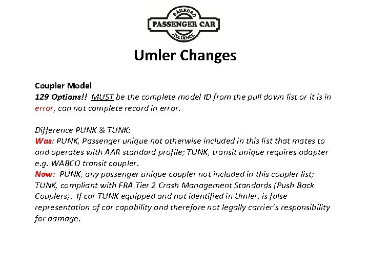 Umler Changes Coupler Model 129 Options!! MUST be the complete model ID from the