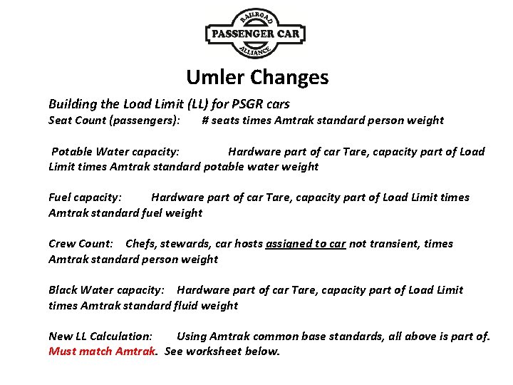 Umler Changes Building the Load Limit (LL) for PSGR cars Seat Count (passengers): #