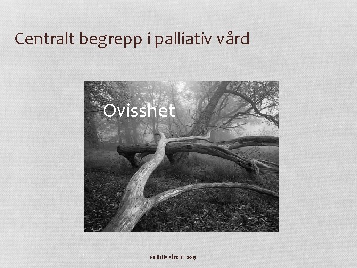 Centralt begrepp i palliativ vård Ovisshet Palliativ vård HT 2015 Centralt begrepp i palliativ vård Ovisshet Palliativ vård HT 2015