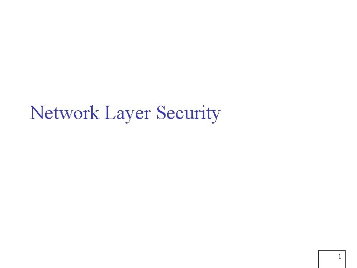 Network Layer Security 1 