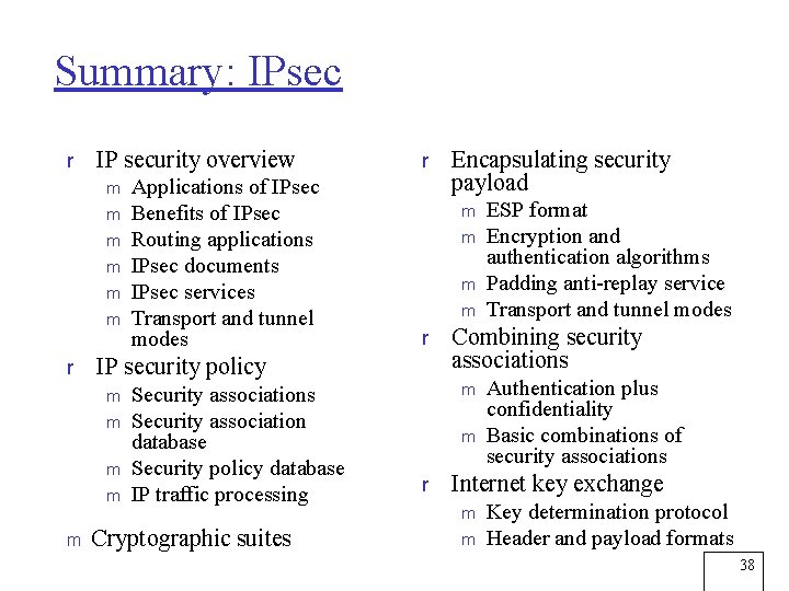 Summary: IPsec r IP security overview m m m r m m m Security