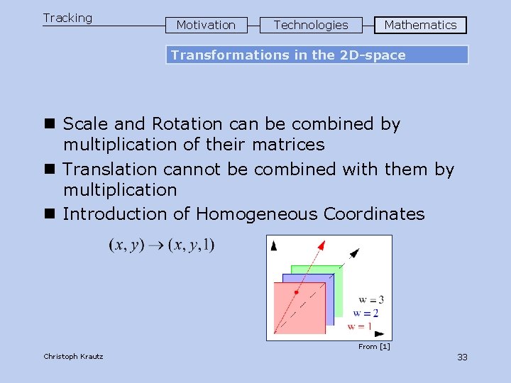 Tracking Motivation Technologies Mathematics Transformations in the 2 D-space n Scale and Rotation can