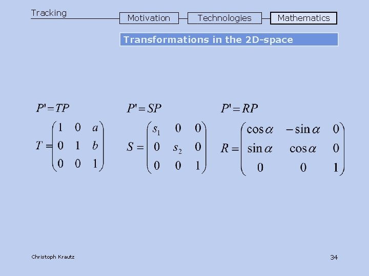 Tracking Motivation Technologies Mathematics Transformations in the 2 D-space Christoph Krautz 34 