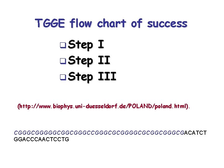 TGGE flow chart of success q Step I II III (http: //www. biophys. uni-duesseldorf.