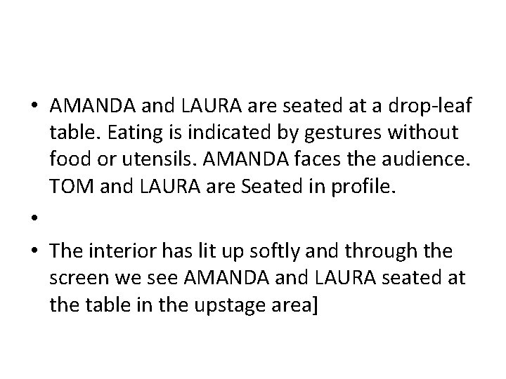  • AMANDA and LAURA are seated at a drop-leaf table. Eating is indicated