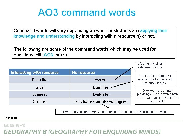 AO 3 command words Command words will vary depending on whether students are applying