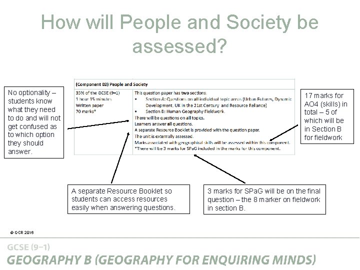 How will People and Society be assessed? No optionality – students know what they