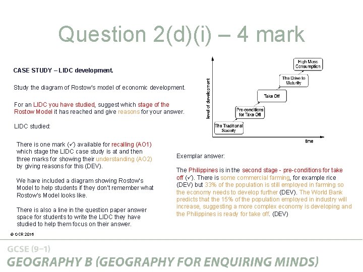 Question 2(d)(i) – 4 mark CASE STUDY – LIDC development. Study the diagram of