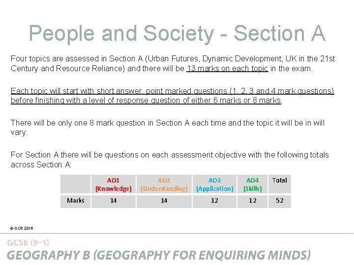 People and Society - Section A Four topics are assessed in Section A (Urban