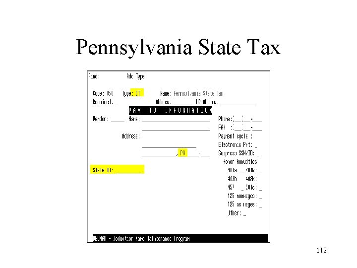 Pennsylvania State Tax 112 