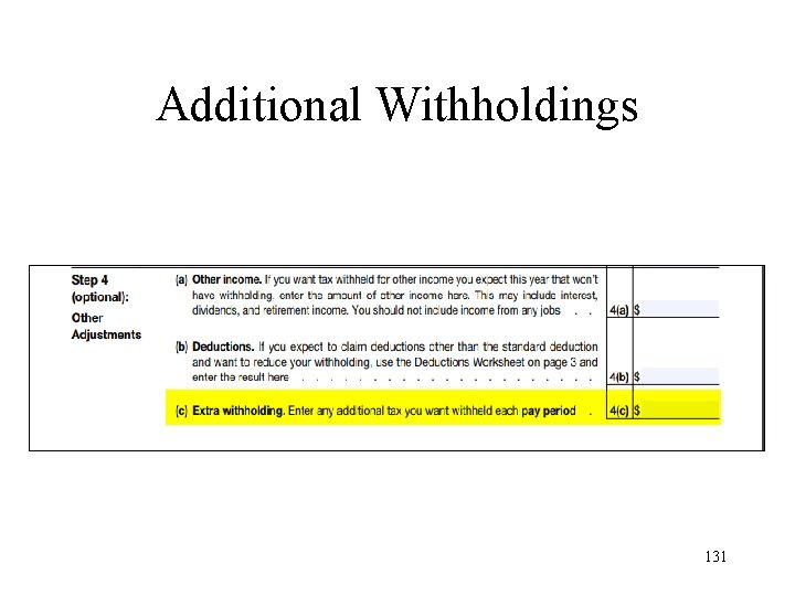 Additional Withholdings 131 