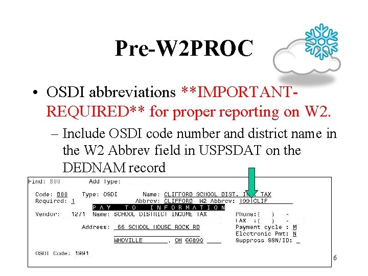 Pre-W 2 PROC • OSDI abbreviations **IMPORTANTREQUIRED** for proper reporting on W 2. –