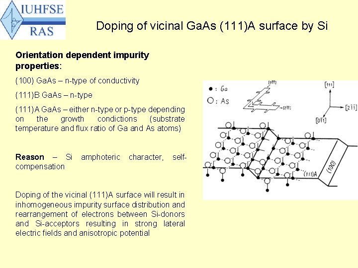 Doping of vicinal Ga. As (111)A surface by Si Orientation dependent impurity properties: (100)
