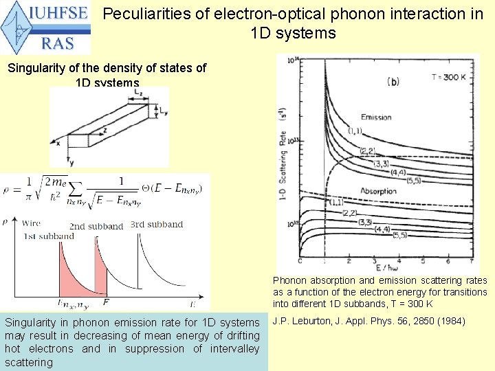 Peculiarities of electron-optical phonon interaction in 1 D systems Singularity of the density of