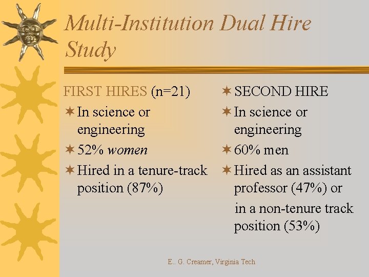 Multi-Institution Dual Hire Study FIRST HIRES (n=21) ¬ In science or engineering ¬ 52%