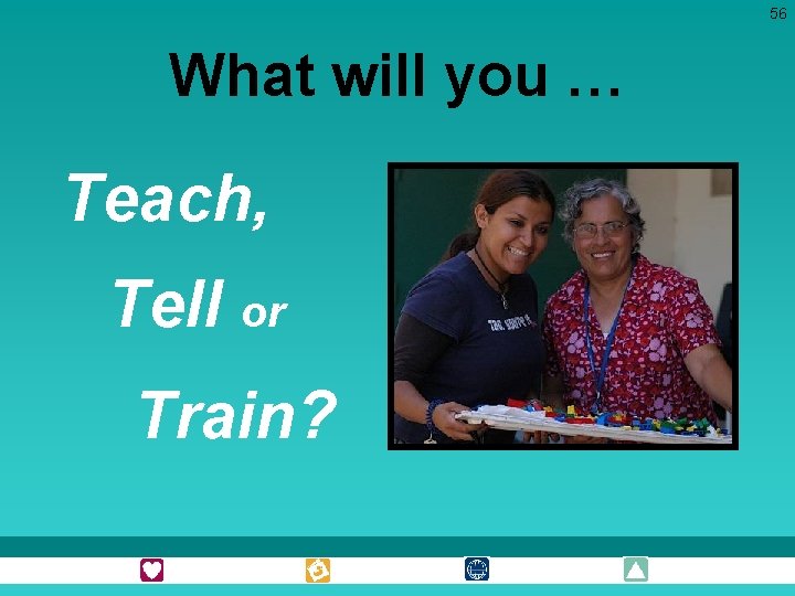 56 What will you … Teach, Tell or Train? 