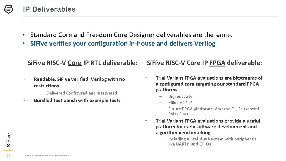IP Deliverables • Standard Core and Freedom Core Designer deliverables are the same. •