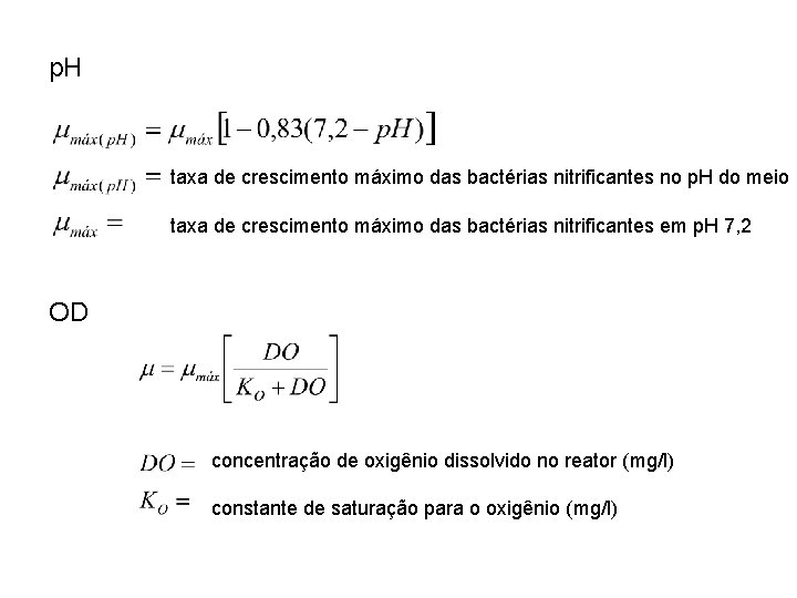 p. H taxa de crescimento máximo das bactérias nitrificantes no p. H do meio