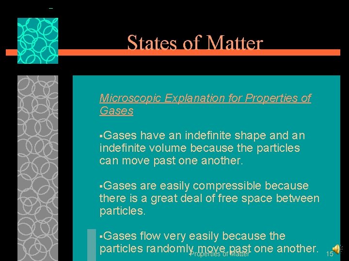 States of Matter Microscopic Explanation for Properties of Gases §Gases have an indefinite shape States of Matter Microscopic Explanation for Properties of Gases §Gases have an indefinite shape