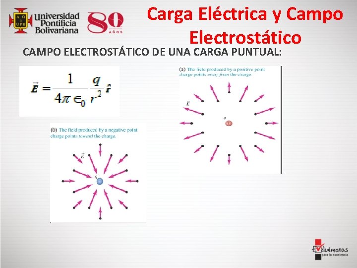 Carga Eléctrica y Campo Electrostático CAMPO ELECTROSTÁTICO DE UNA CARGA PUNTUAL: 