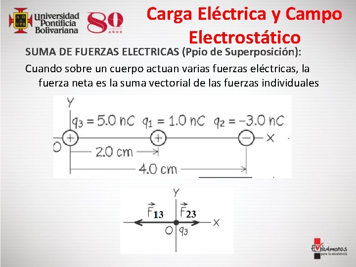 Carga Eléctrica y Campo Electrostático SUMA DE FUERZAS ELECTRICAS (Ppio de Superposición): Cuando sobre