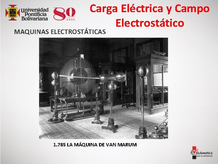 Carga Eléctrica y Campo Electrostático MAQUINAS ELECTROSTÁTICAS 1. 785 LA MÁQUINA DE VAN MARUM