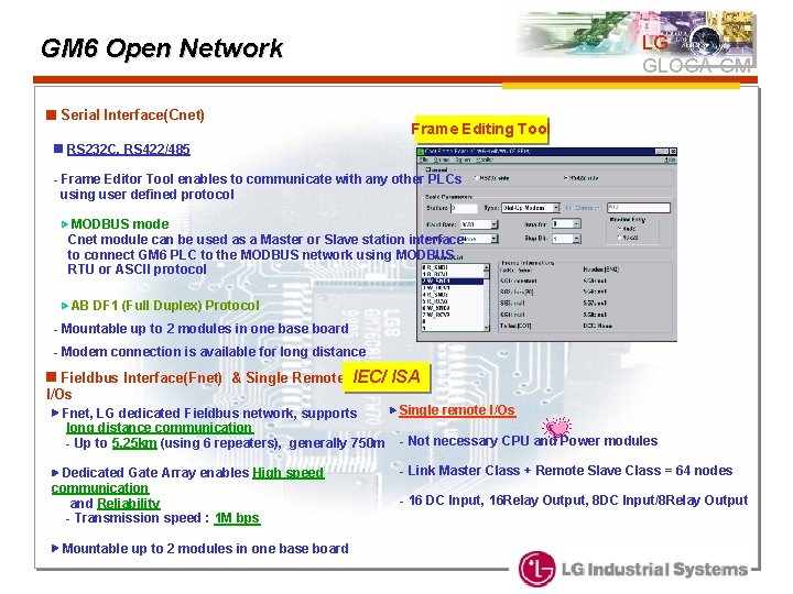 LG GLOGA-GM GM 6 Open Network Serial Interface(Cnet) Frame Editing Tool RS 232 C,