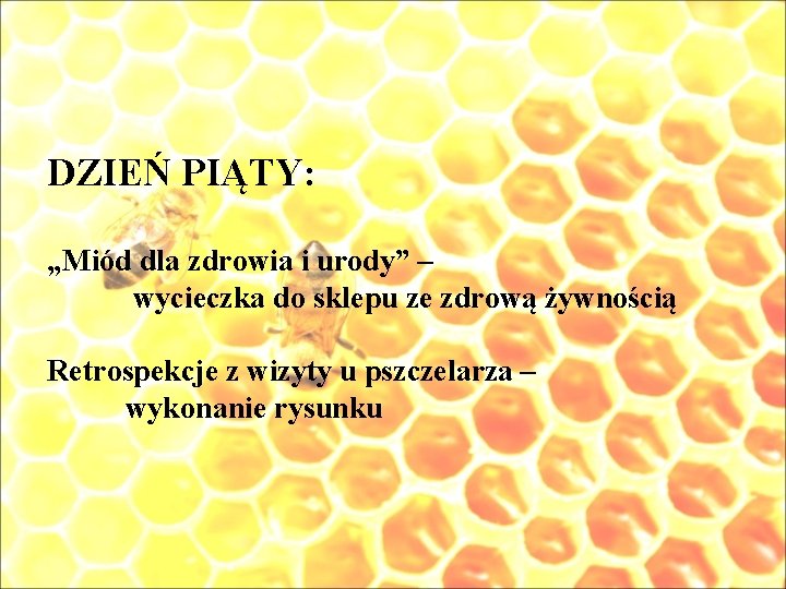 DZIEŃ PIĄTY: „Miód dla zdrowia i urody” – wycieczka do sklepu ze zdrową żywnością