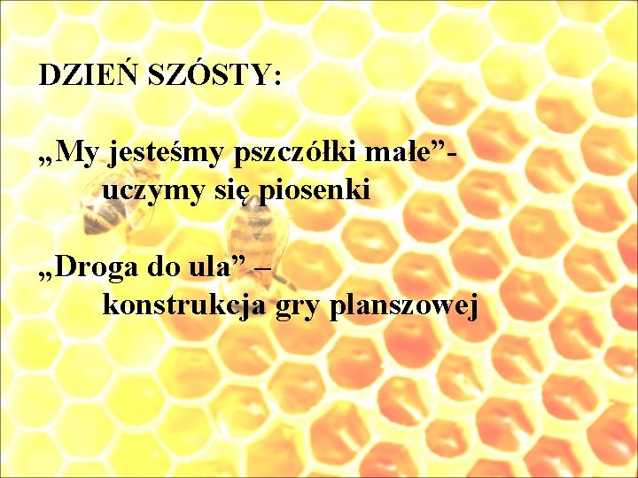 DZIEŃ SZÓSTY: „My jesteśmy pszczółki małe”uczymy się piosenki „Droga do ula” – konstrukcja gry