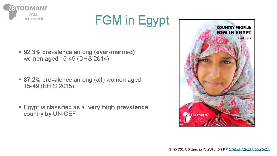 FGM in Egypt § 92. 3% prevalence among (ever-married) women aged 15 -49 (DHS