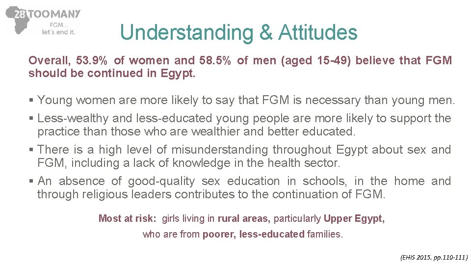 Understanding & Attitudes Overall, 53. 9% of women and 58. 5% of men (aged