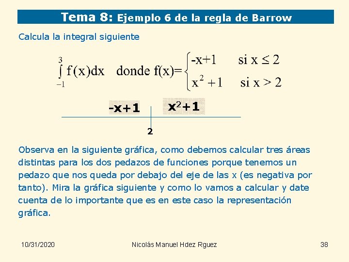 Tema 8: Ejemplo 6 de la regla de Barrow Calcula la integral siguiente x