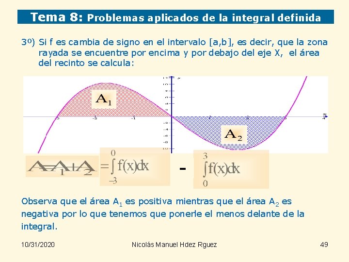 Tema 8: Problemas aplicados de la integral definida 3º) Si f es cambia de