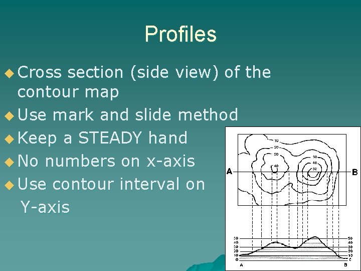 Profiles u Cross section (side view) of the contour map u Use mark and