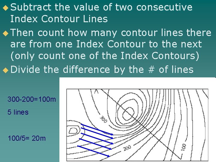 u Subtract the value of two consecutive Index Contour Lines u Then count how