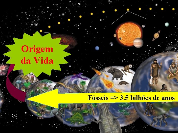 Origem da Vida Fósseis => 3. 5 bilhões de anos 