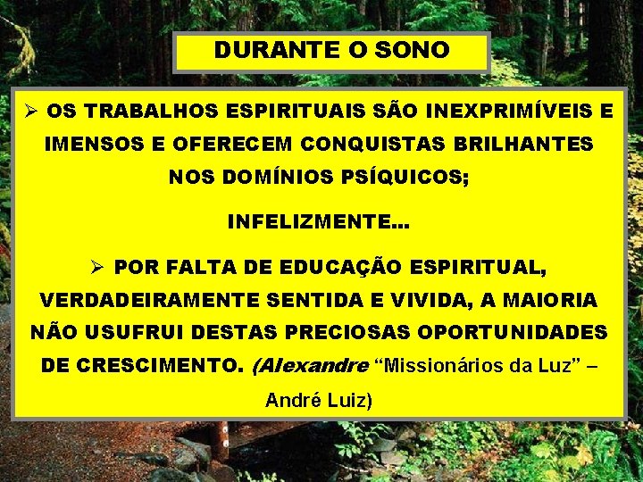 DURANTE O SONO Ø OS TRABALHOS ESPIRITUAIS SÃO INEXPRIMÍVEIS E IMENSOS E OFERECEM CONQUISTAS DURANTE O SONO Ø OS TRABALHOS ESPIRITUAIS SÃO INEXPRIMÍVEIS E IMENSOS E OFERECEM CONQUISTAS