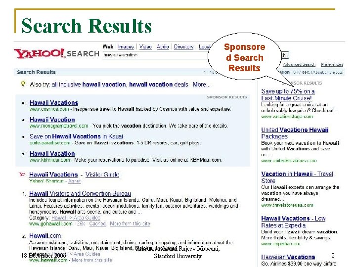 Search Results Sponsore d Search Results 18 December 2006 Amruta Joshi and Rajeev Motwani,
