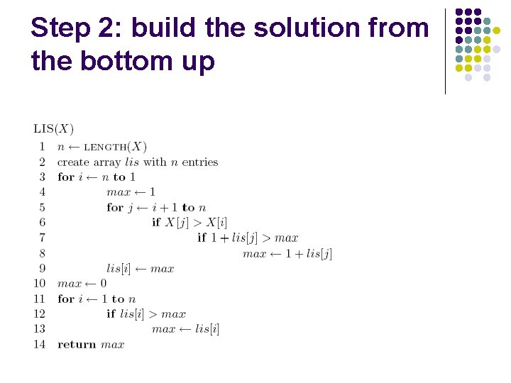 Step 2: build the solution from the bottom up 